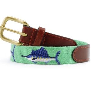 SMATHERS AND BRANSON HAND STITCHED NEEDLEPOINT BILLFISH LEATHER BELT SIZE 40